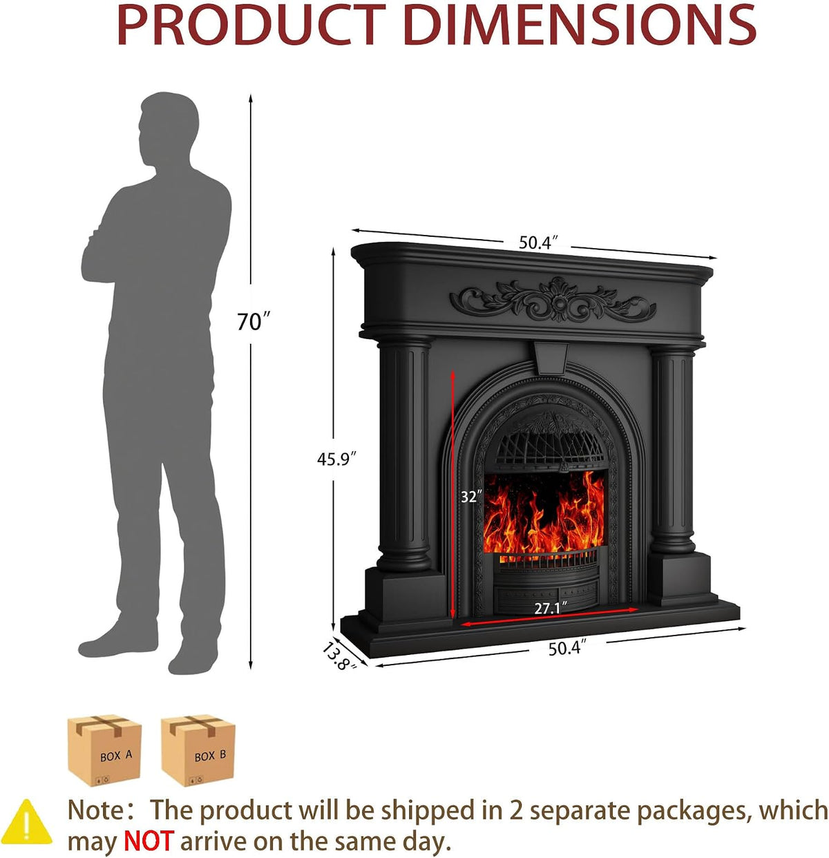 Electric Fireplace with Mantel, Solid Wood 51Inch Fireplace TV Stand with Roman Column for Living Room, Vintage Style