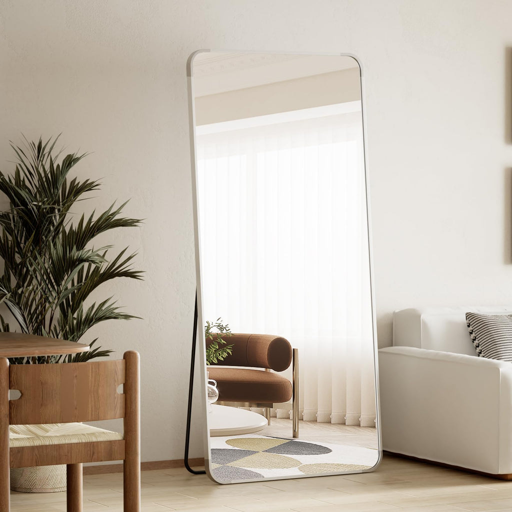 71" x 26" Rounded Corner Full Length Mirror with Stand, Silver