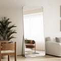71" x 26" Rounded Corner Full Length Mirror with Stand, Silver
