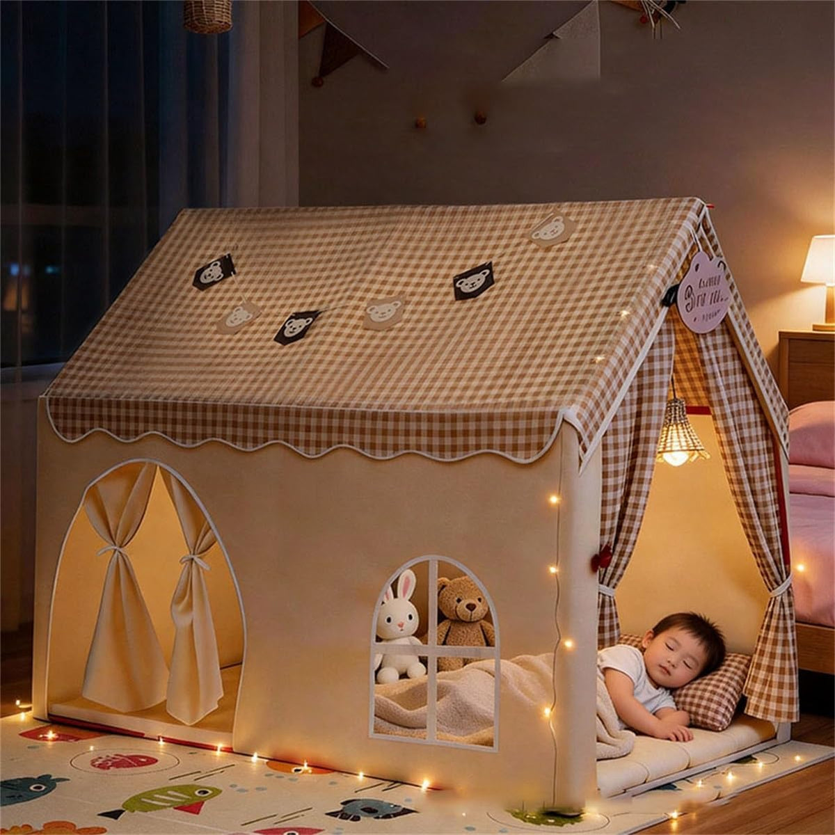 Kids Indoor Play Tent, Boys Girls Castle Game House, Portable Toy House Bedroom, 160x100x130cm(Metal Brackets)