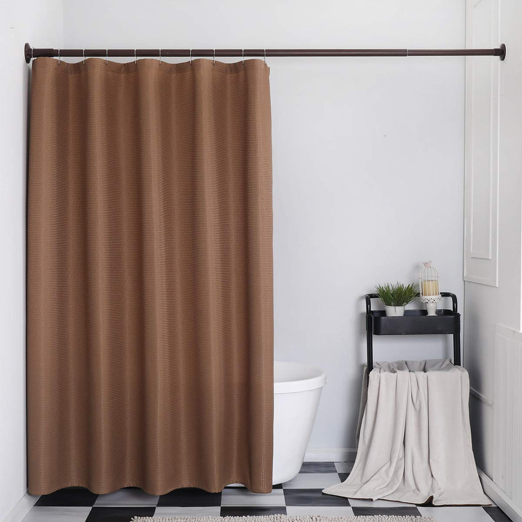 Brown Shower Curtains 72 inches Long Waffle Fabric Farmhouse Modern Square Textured Shower Curtains with Hooks