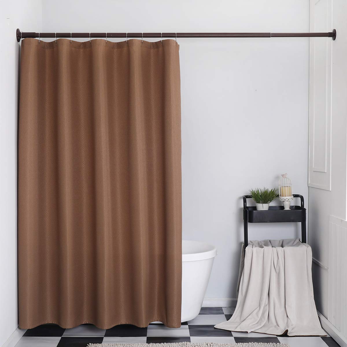 Brown Shower Curtains 72 inches Long Waffle Fabric Farmhouse Modern Square Textured Shower Curtains with Hooks