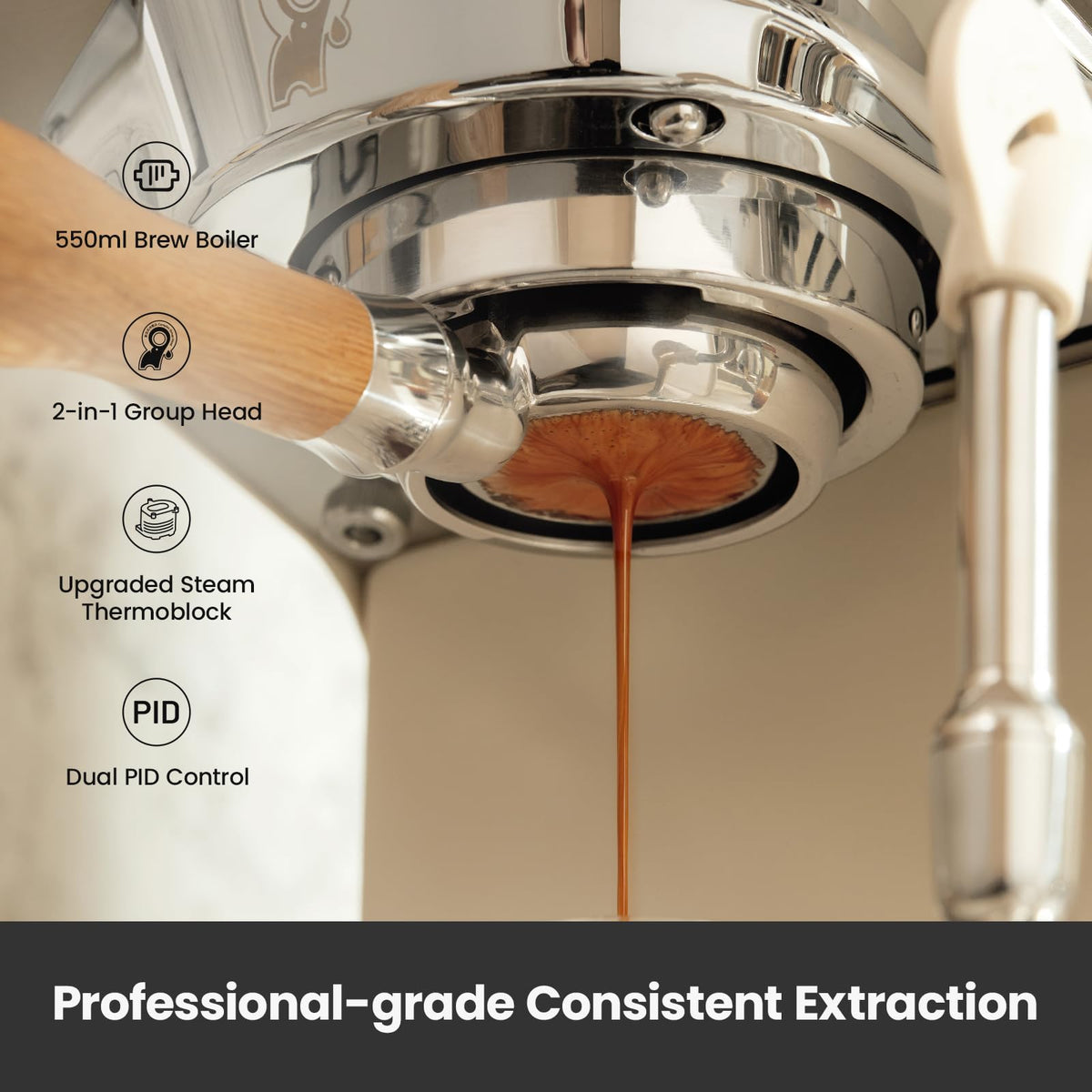 Espresso Machine, 15 Bar Professional Coffee Maker with Adjustable Pressure & Automatic Milk Frother, Dual PID
