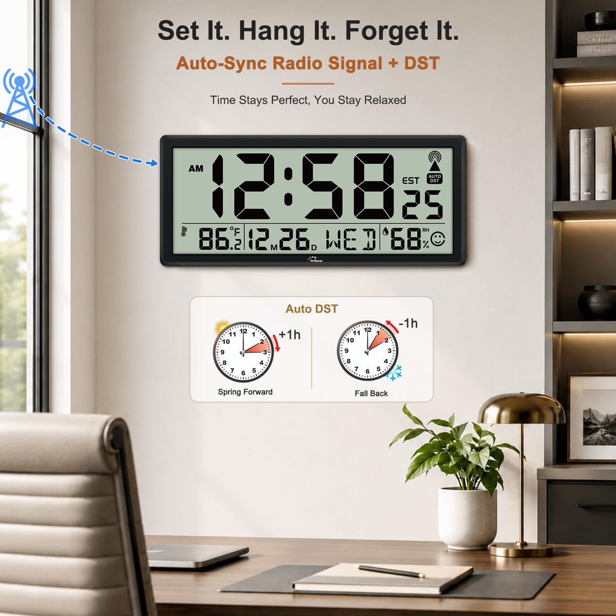 Inspired Nelson Style 14.5" Atomic Clock with Indoor Temp and Humidity, Battery Operated