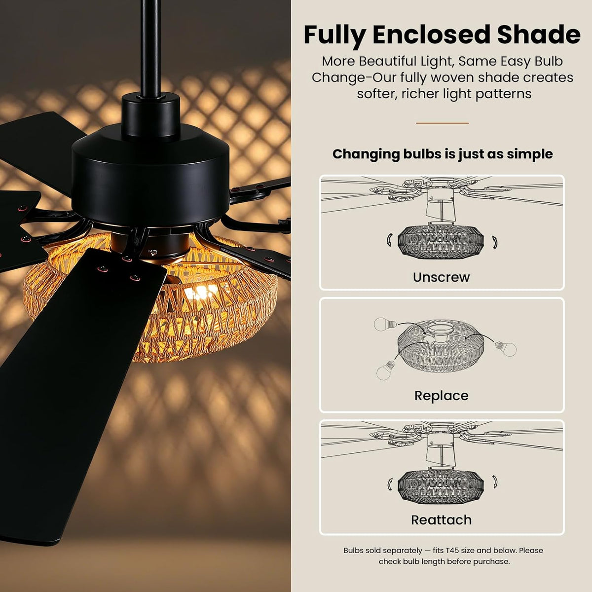72" Matte Black Ceiling Fan with Light & Remote