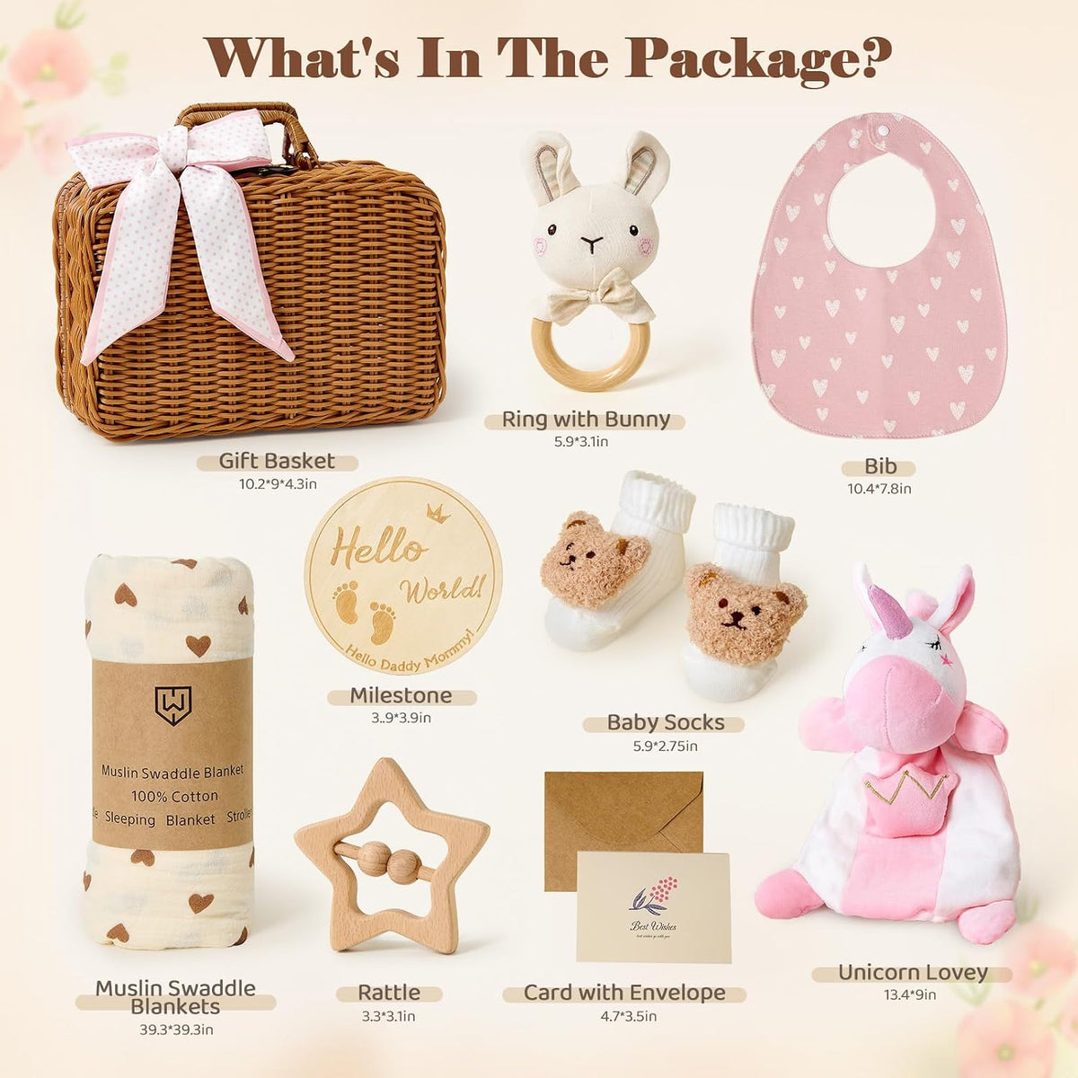 Baby Shower Gifts for Girls, Newborn Baby Gift Basket Set