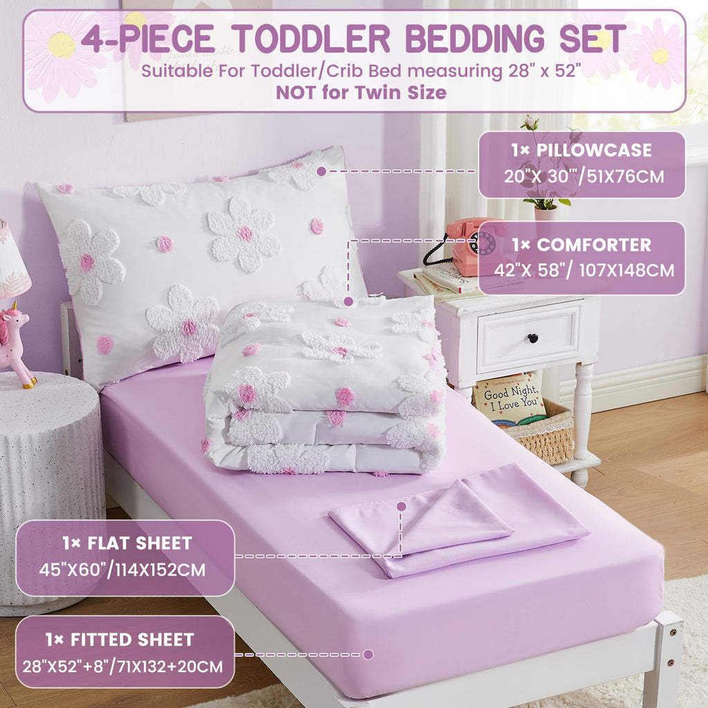Toddler Bedding Set for Girls Purple Tufted Boho Toddler Bed Comforter Set