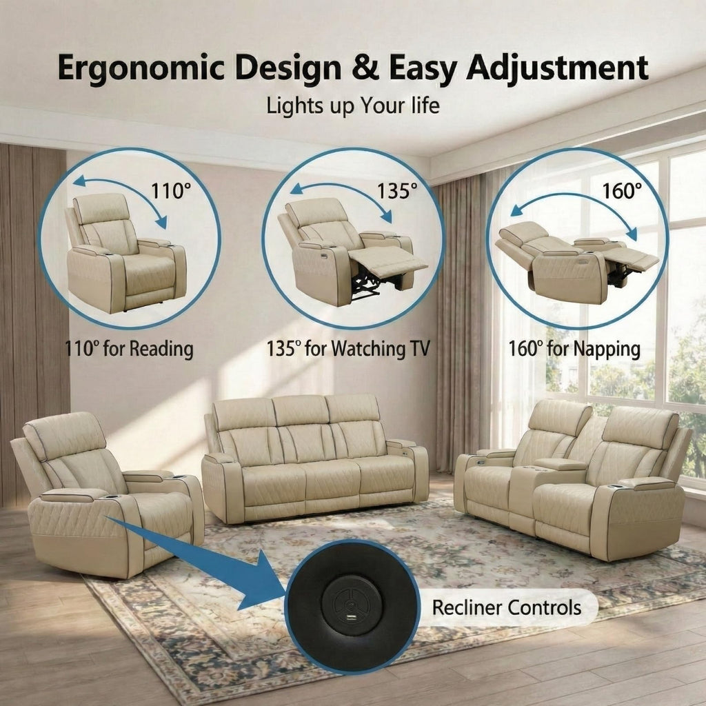 3-Piece Power Recliner Set with LED Lights