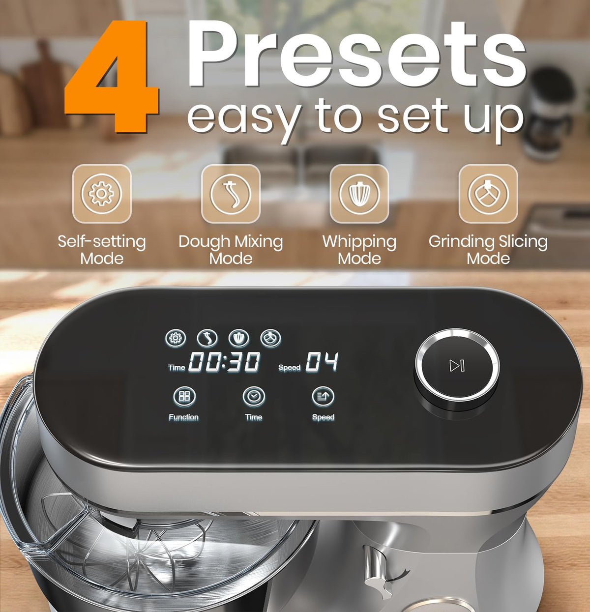 Stand Mixer 6QT Kitchen Mixer with LED Smart Touchscreen, 11-Speed Tilt-Head Mixer with Timer, 4 Preset Menus
