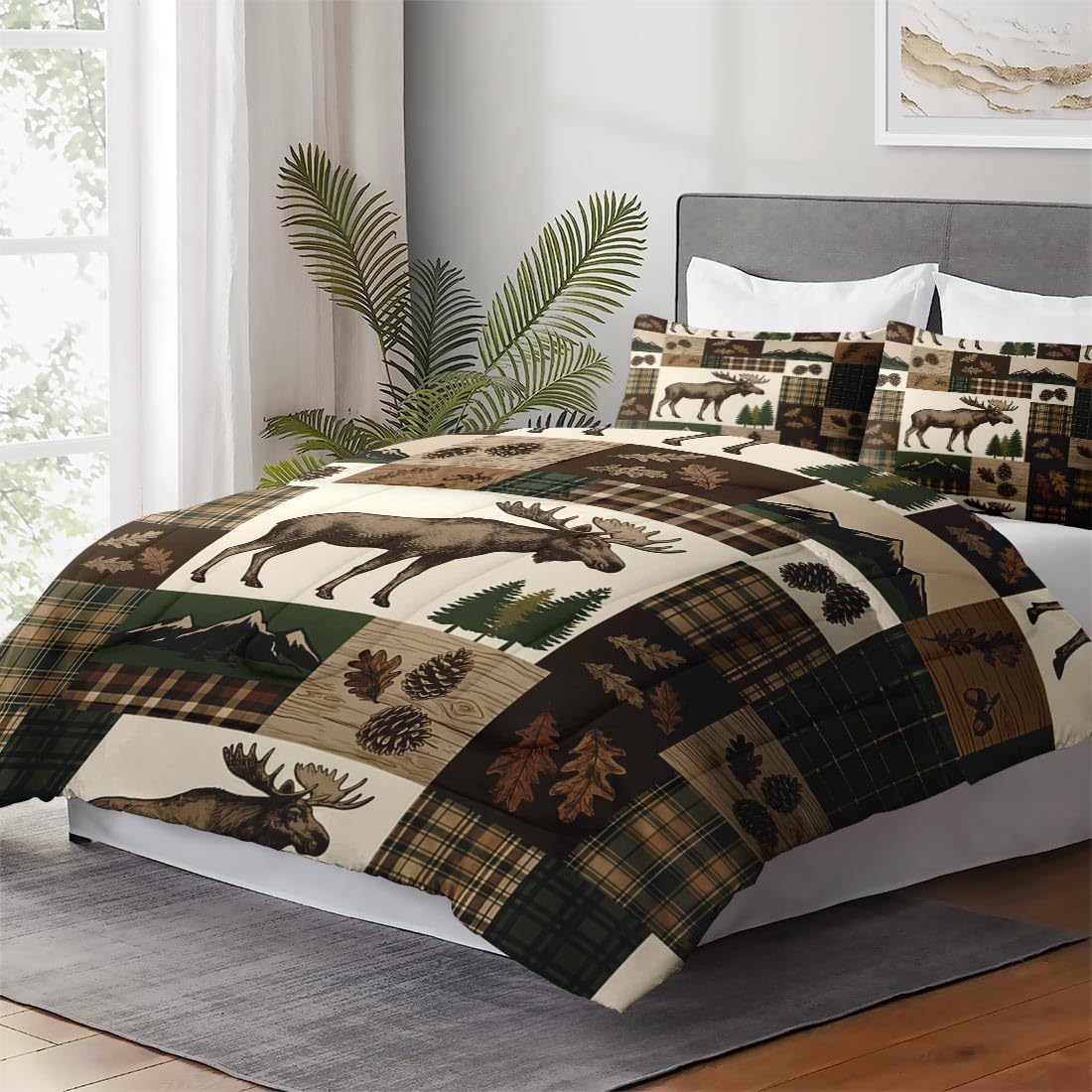 Comforter Set, 2 Pieces Rustic Plaid Bedding Set