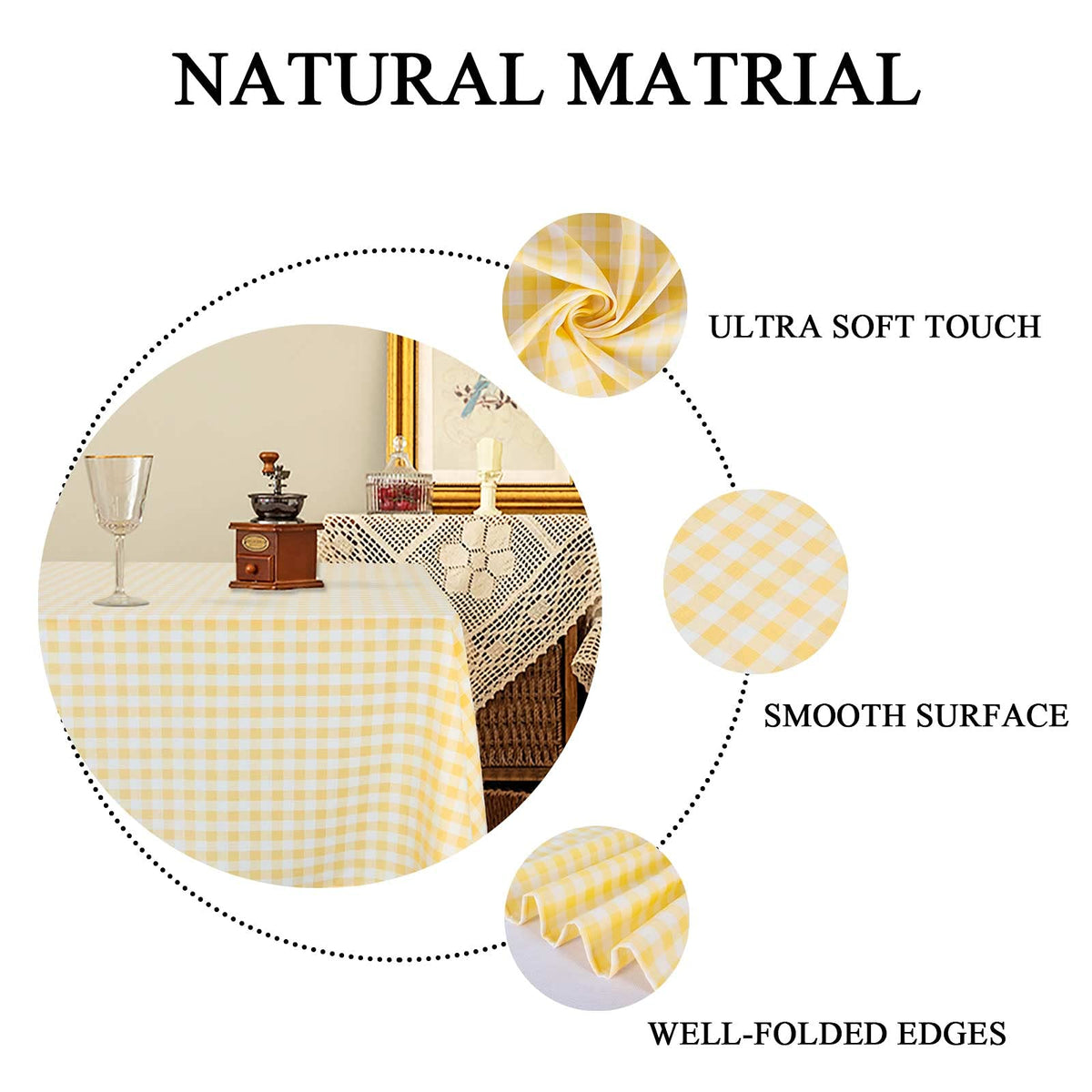 Yellow Gingham Tablecloth 54x108, Buffalo Plaid Checkered