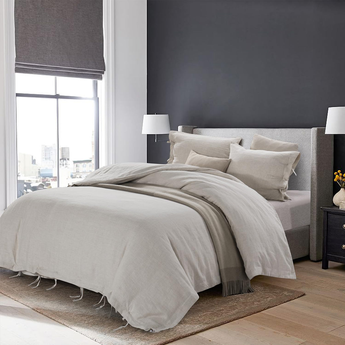 100% Stone Washed Linen Duvet Cover Set 3 Pieces, 104 inches x 92 inches, Pillow Shams 20 inches x 36