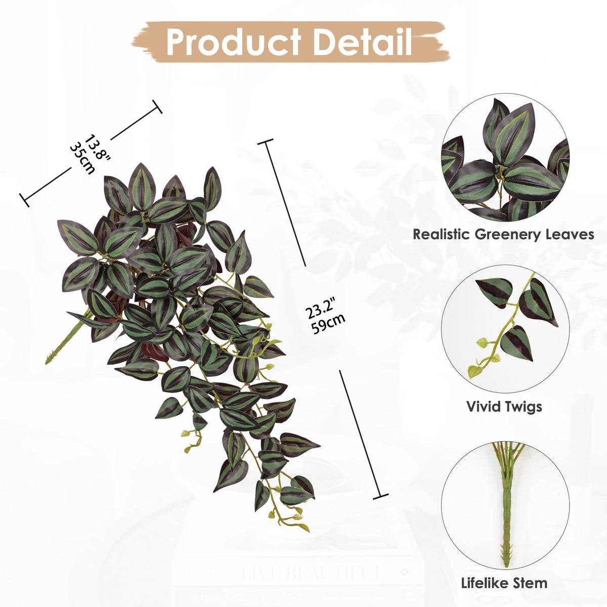 Fake Hanging Plants Artificial Hanging Plants 26" Faux Wandering Jew Hangings Leaves Plant for Wall Shelf Home Indoor