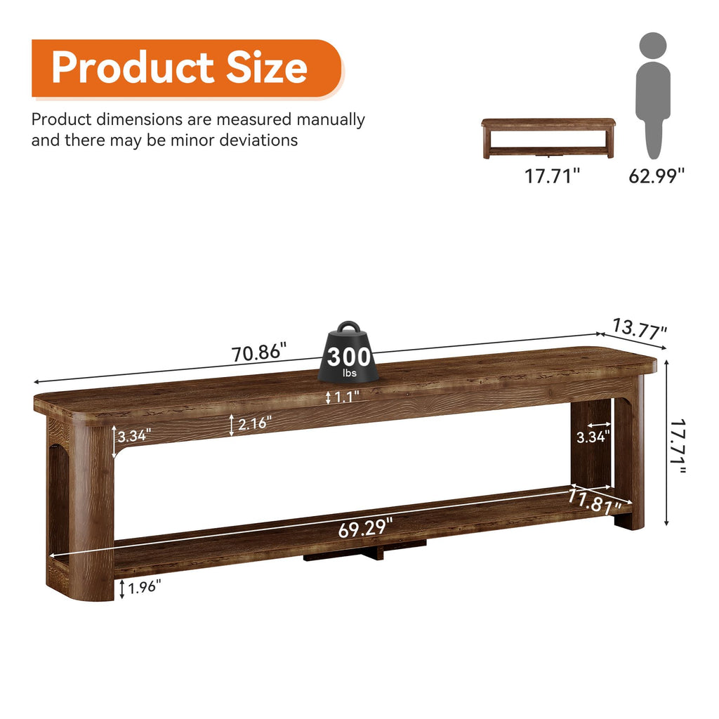 71" Solid Wood Beach with Storage, Farmhouse Entryway Shoe Bench