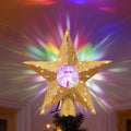 Gold Rotating Christmas Tree Topper Star with RGB LED Lights, 3D Crystal Diamond Center, Spinning Projection, Glitter