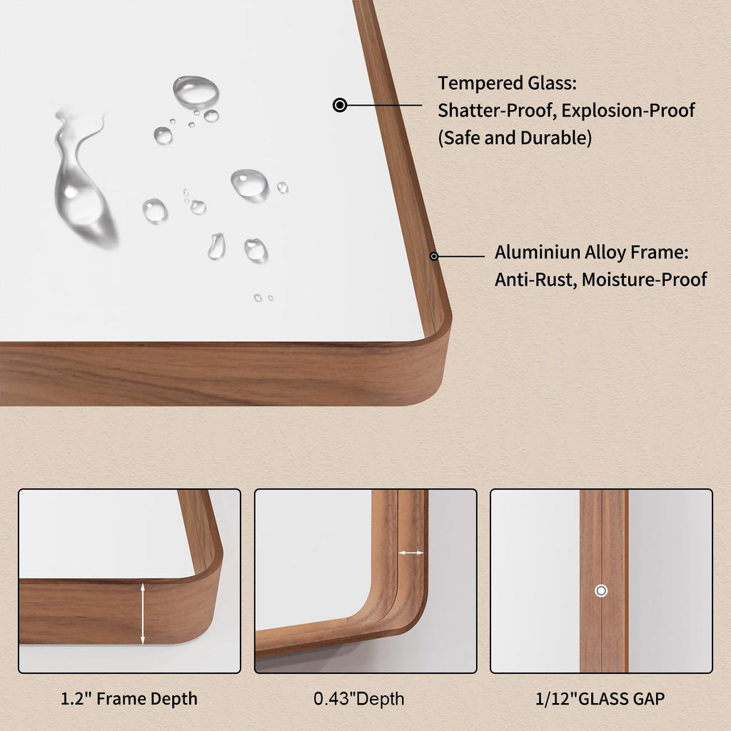 22X30 Inch Bathroom Mirror with Wood Grain Colored Metal Frame
