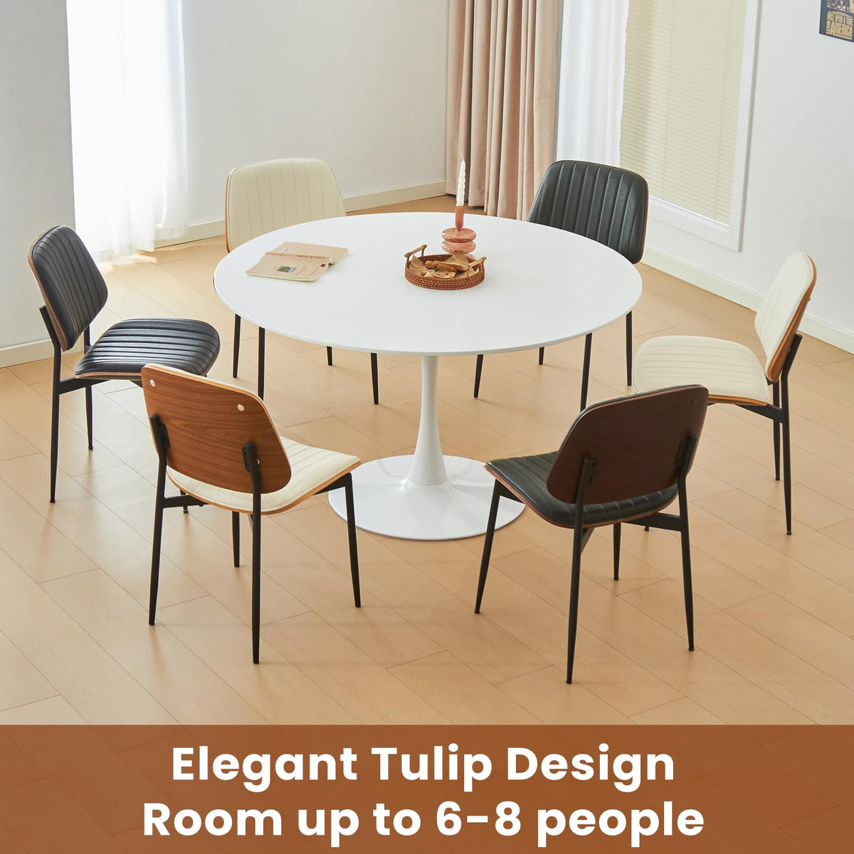 Inspired Saarinen Style Round Dining Tulip Table for 4, Mid-Century Modern Table with Sturdy Metal Pedestal, Bistro, Cafe, Leisure (White