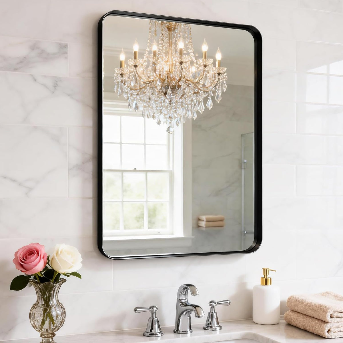 Black Bathroom Mirror 18 x 30 in Vanity Mirror, Metal Frame Wall Mirror, Farmhouse Rectangle Mirror, Bathroom Mirrors