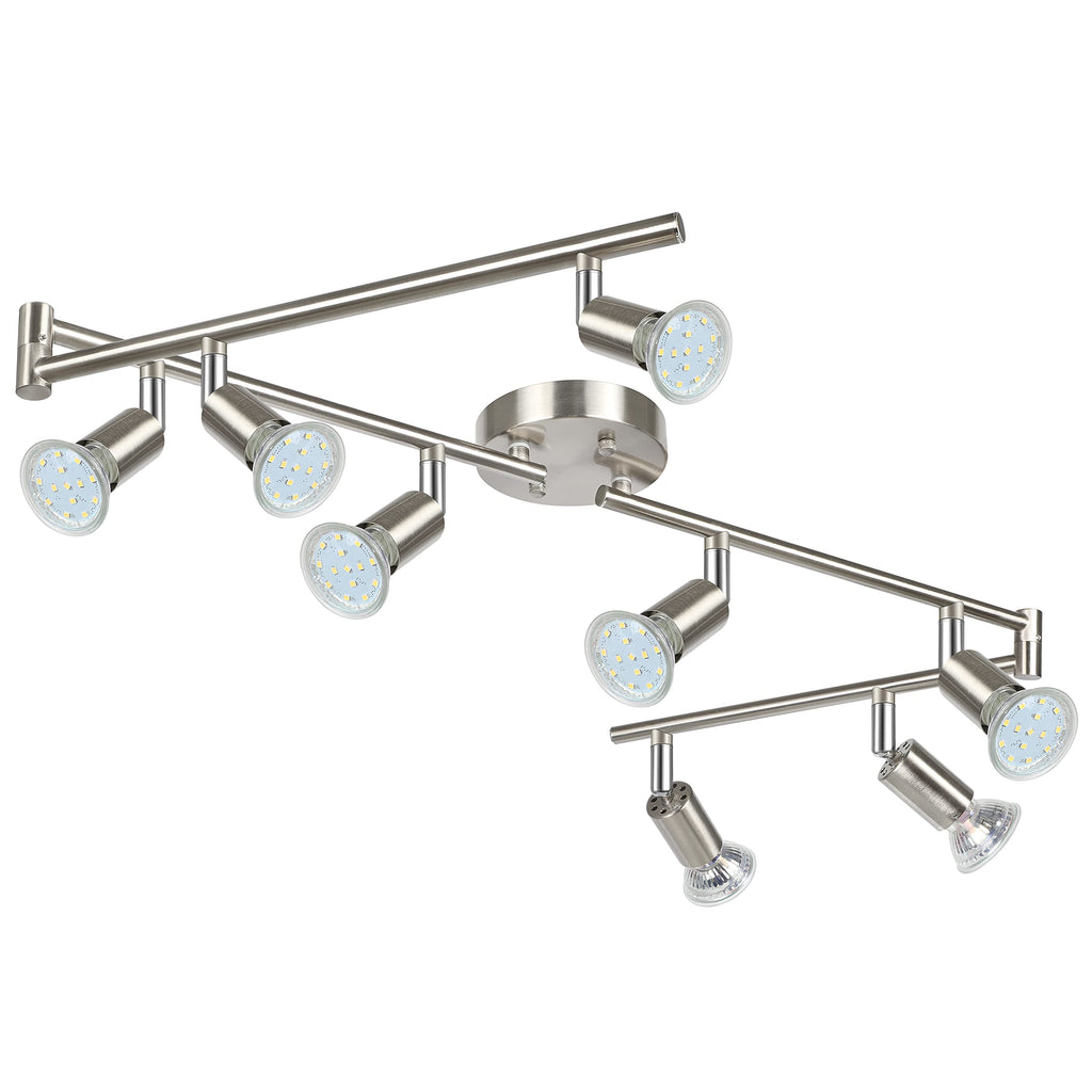LED Track Lighting Kit, 54.13'' Matt Nickel 8 Way Ceiling Spot Lighting, Flexibly Rotatable Light Head, Modern Track