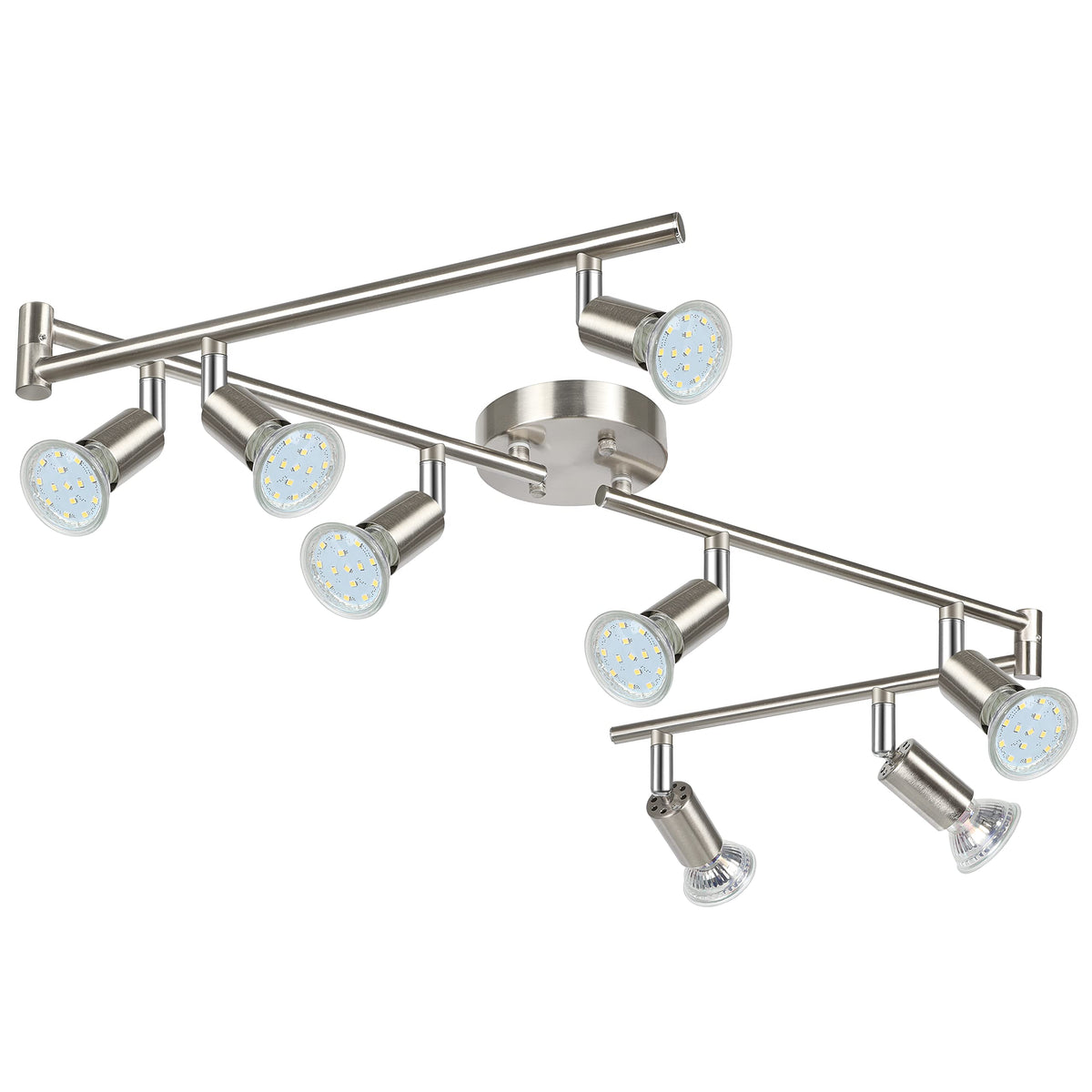 LED Track Lighting Kit, 54.13'' Matt Nickel 8 Way Ceiling Spot Lighting, Flexibly Rotatable Light Head, Modern Track