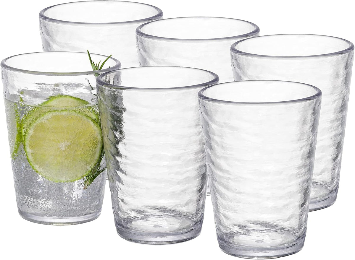 RIPPLE- 16 ounce, Set of 6, Acrylic Tumbler Drinking Glasses Cups, BPA-Free, Stackable Plastic Drinkware, Dishwasher
