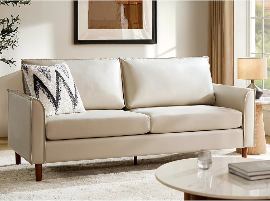 Home 78" Faux Leather Sofa with Solid Wood Legs