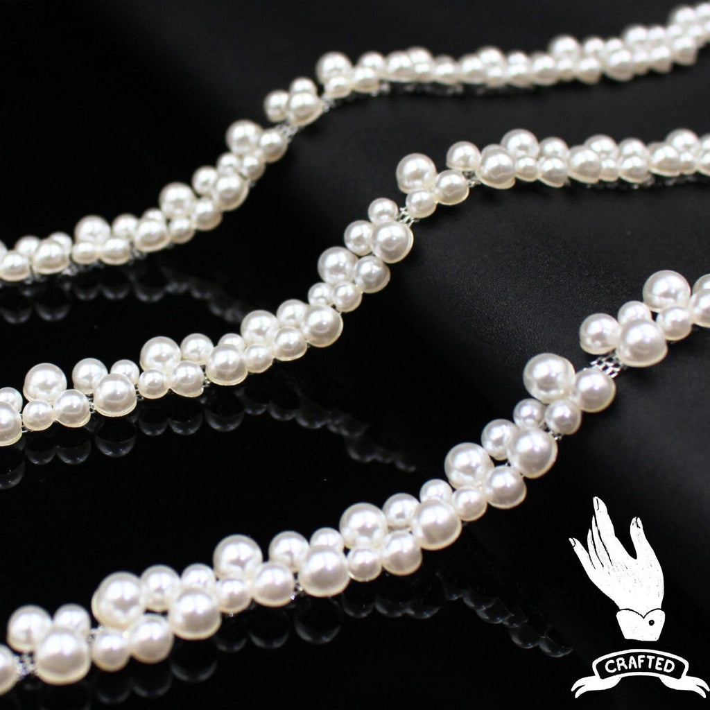 Pearl Trim Chain String Silver Applique Fringe Ribbon Strips Beads Sewing Dress DIY Party Wedding Bouquet for - 1 Yard
