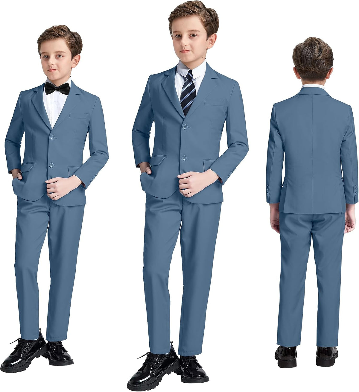 Boys Formal Suits Slim Fit 5 Piece Kids Jacket Pants Set with Shirt Tie