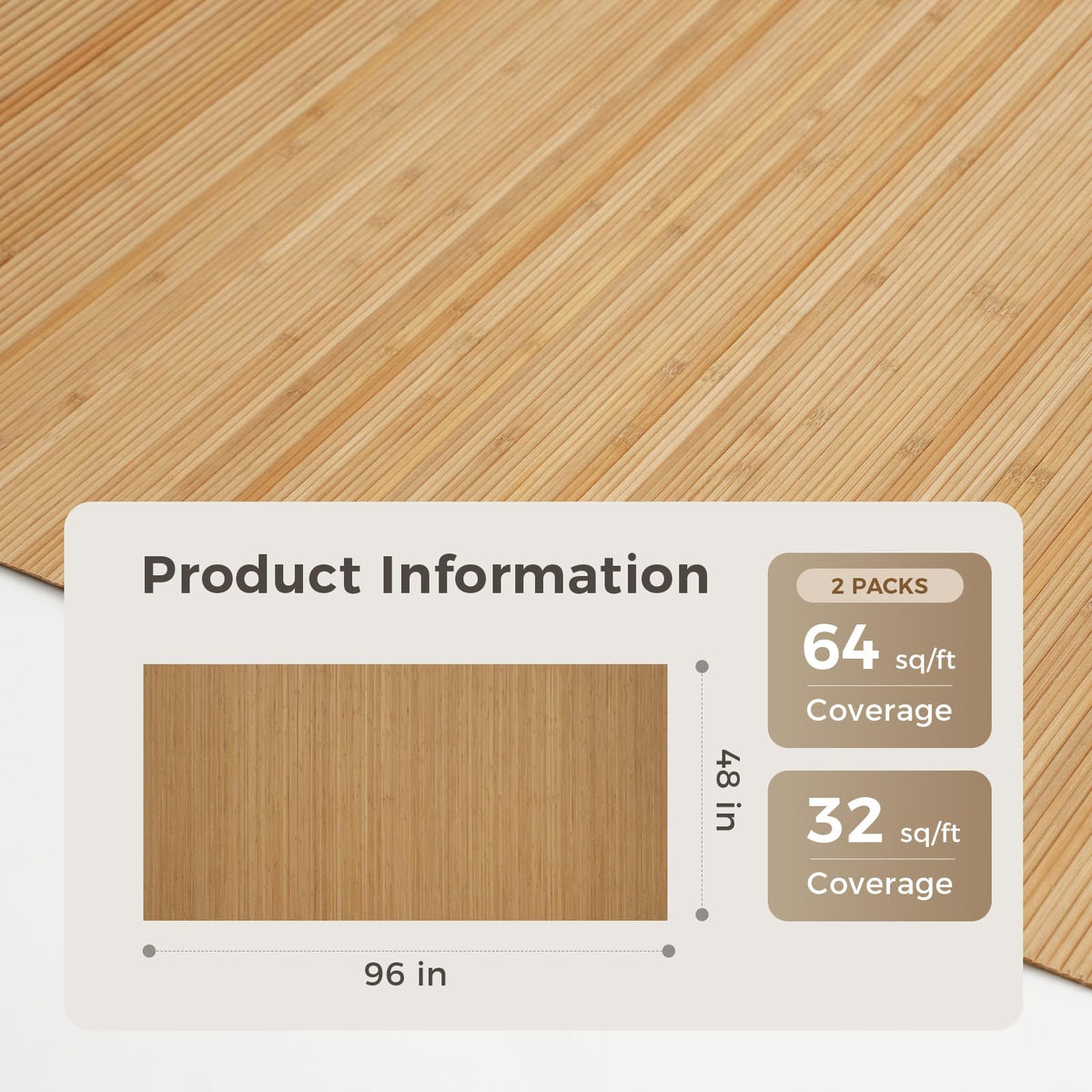 2-Pack Natural Bamboo Wall Panel, 96''x48'', Twinned Carbides