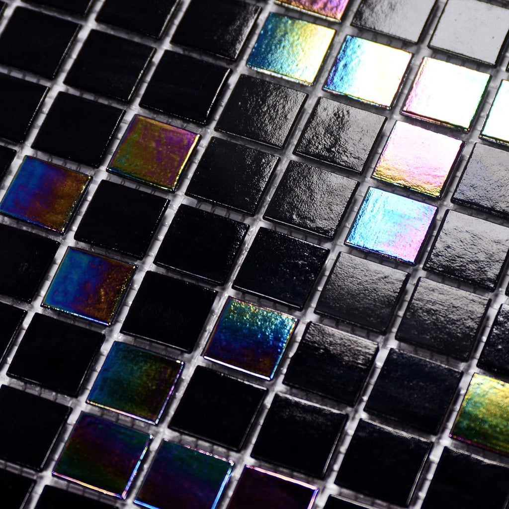 11.5 sq.ft Iridescent Black Glass Mosaic Tile for Bath, Pool, Backsplash