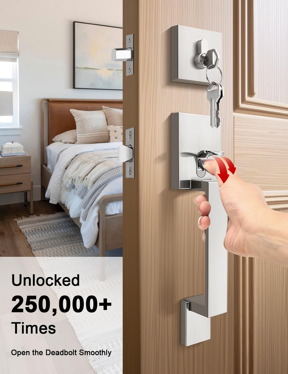 Satin Nickel Front Door Handle and Deadbolt Set for Entry Door