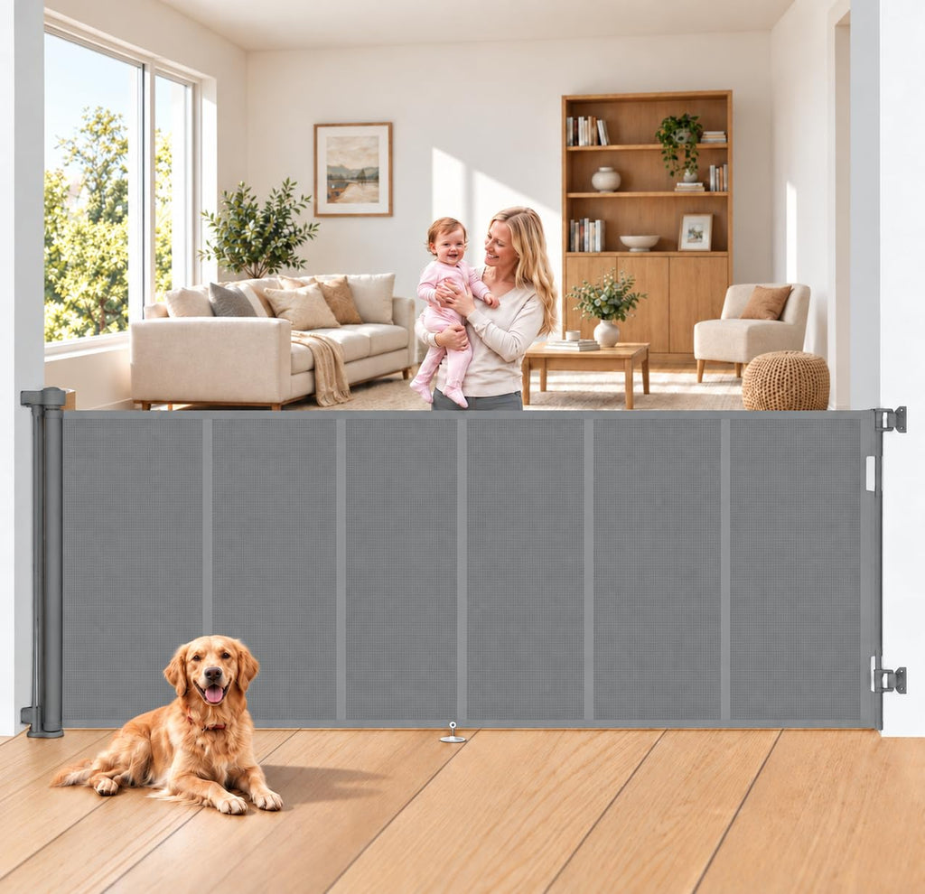 120" Extra Wide Retractable Baby Gate, 44" Tall Dog Gate for Stairs