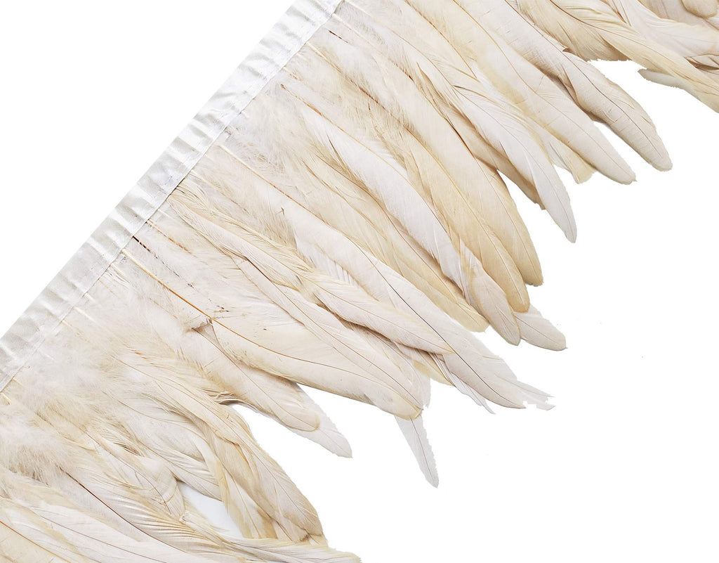 8-10" Rooster Hackle Feather Fringe Trim, Sewing Craft Feather for DIY Decorations-Off White - 2 Yards