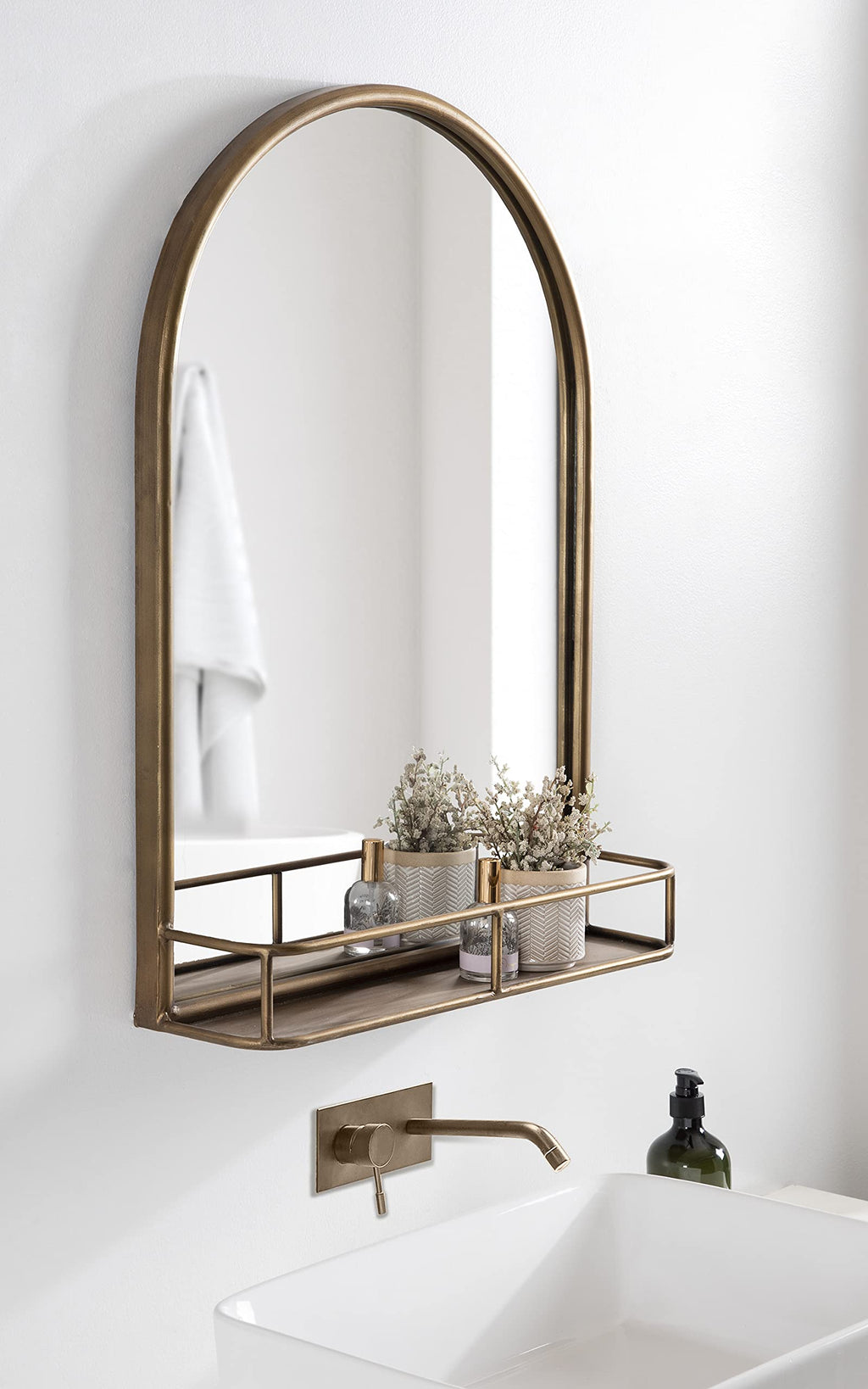 Estero Modern Arched Mirror with Shelf; 20 x 28; Gold; Transitional Arch Mirror for Wall