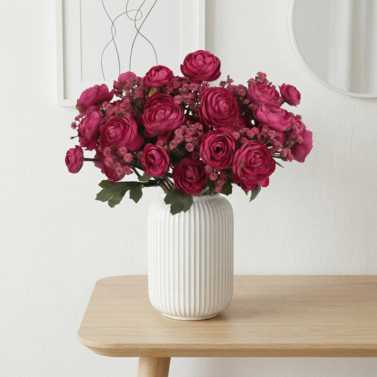 Hot Pink Ranunculus Artificial Flowers 5 Bouquets Fake Silk Mini Ranunculus with Stem 15PCS Faux Peonies Spring