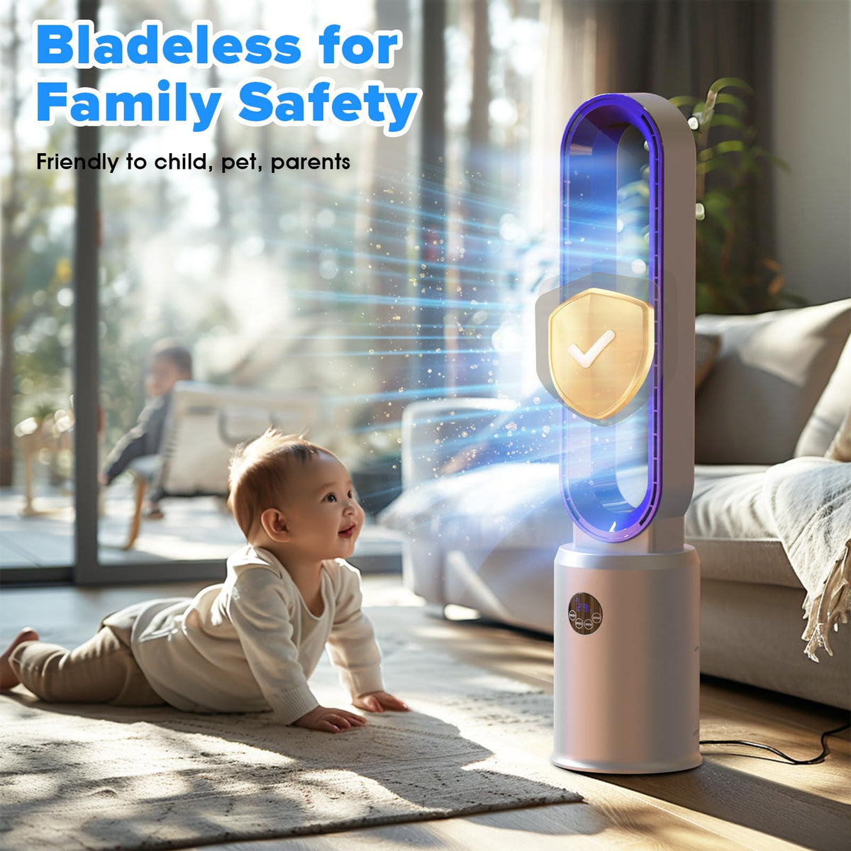 38" Bladeless Tower Fan , Quiet Standing Floor Fans