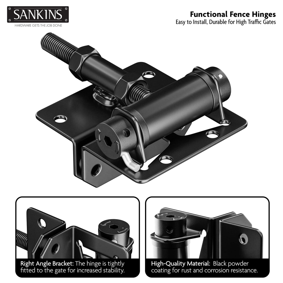Heavy-Duty Self-Closing Gate Hinges, 90-Degree Adjustable Heavy-Duty Gate Hinges for Metal/PVC/Vinyl/Wood Fences