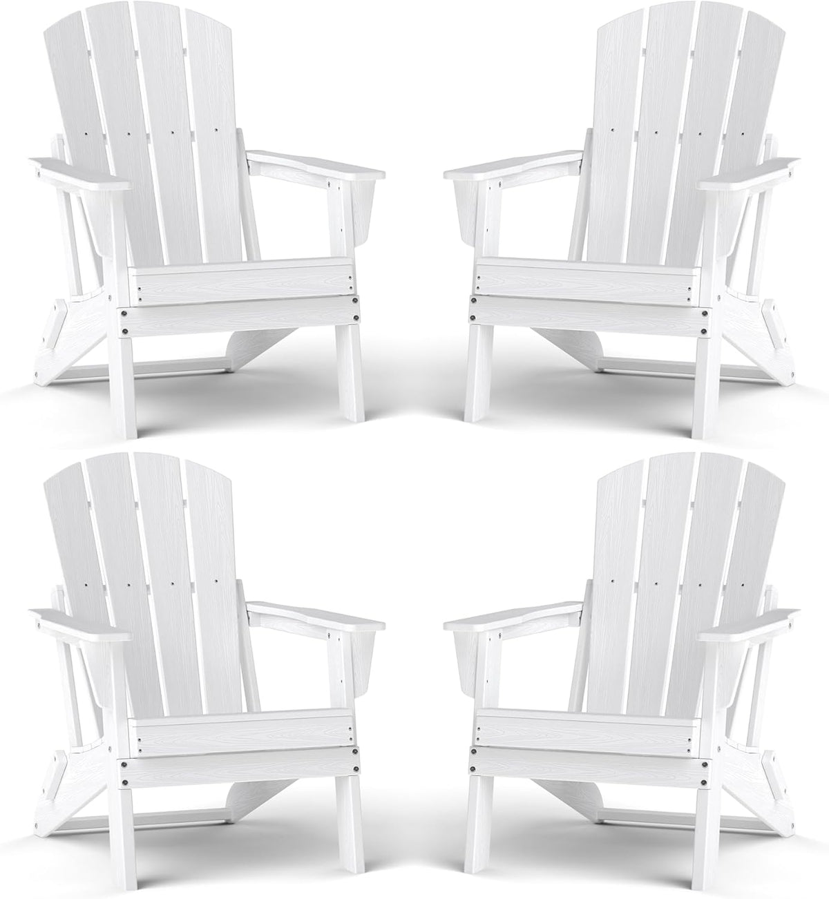 Lightweight Folding Adirondack Chair Set of 4, HDPE, White | Portable HDPE Patio Chair - 350lbs,Durable All-Weather