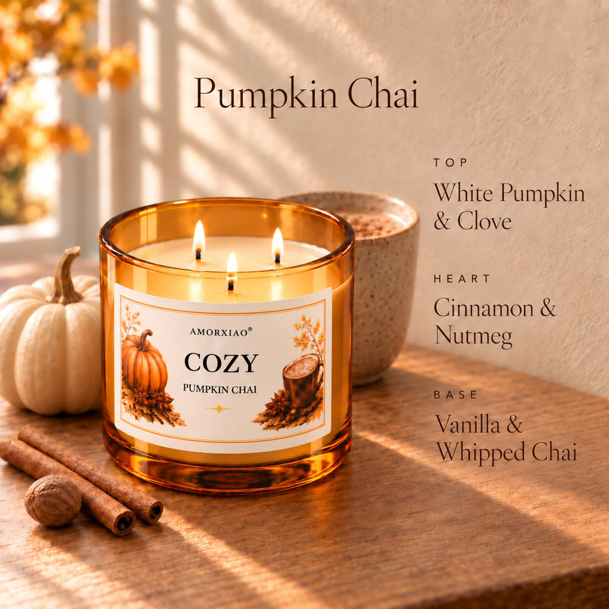 Fall Scented Candle Gifts Set, 13.4 oz Soy Coconut Wax Candle, Pumpkin Chai