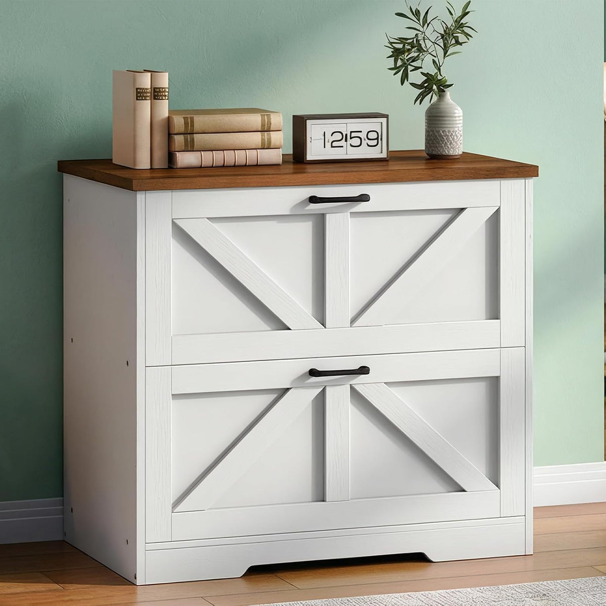 2 Drawer File Cabinet, Farmhouse Lateral Filing Cabinet for Letter/A4/Legal Size, Large Wooden Office Storage