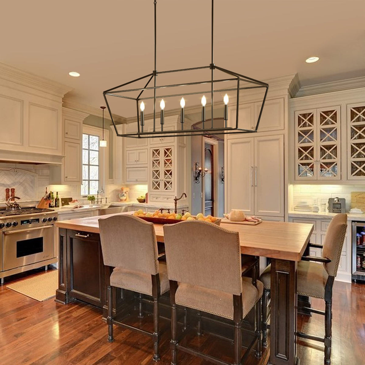 Farmhouse Chandelier 5-Lights Black Kitchen Island Dinning Light Fixtures Industrial Height Adjustable Hanging