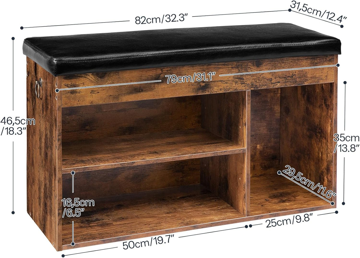 Shoe Storage Bench with Cushion, 32.3'' Entryway Bench with Lift Top Hidden Storage and Adjustable Shelves, Wooden
