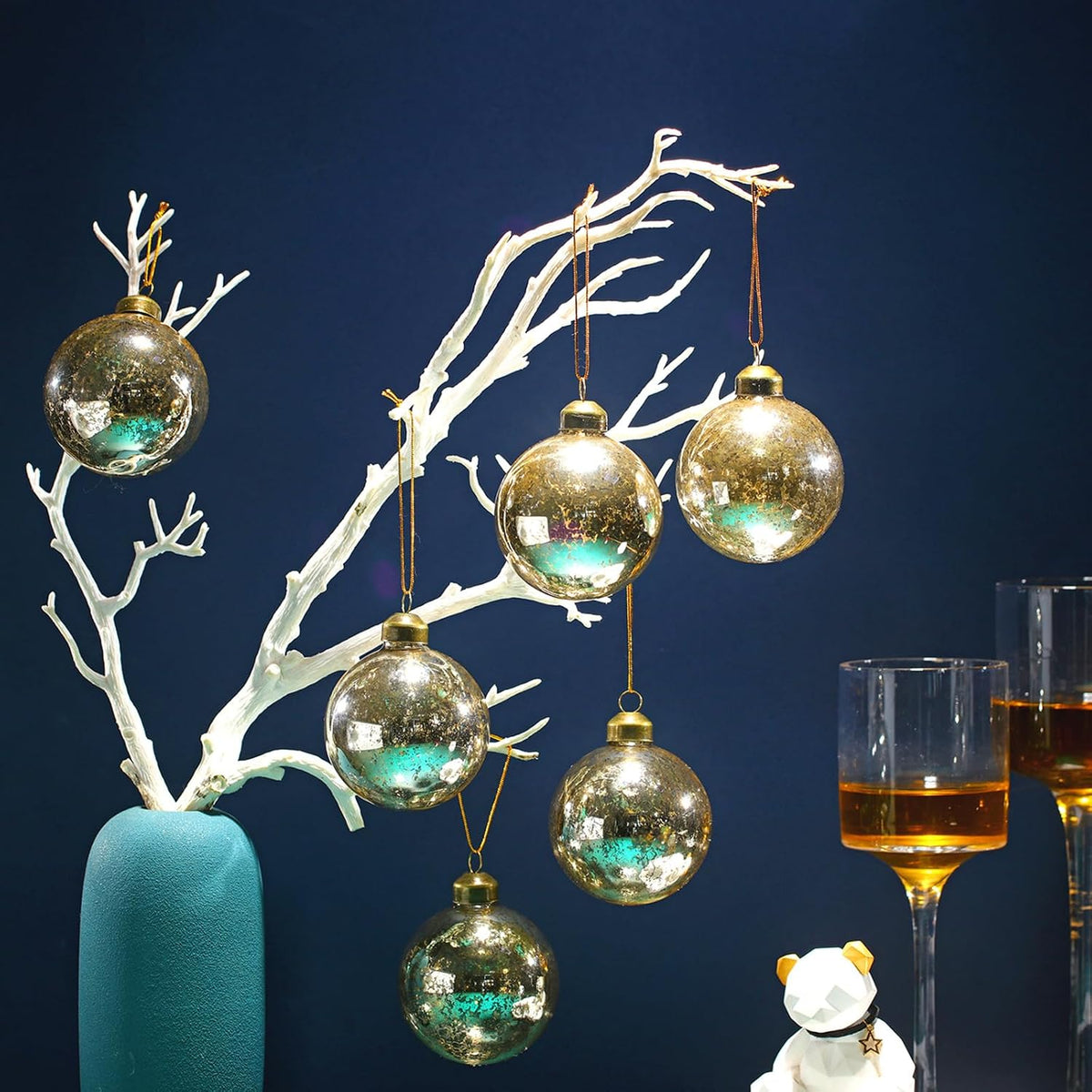 24 Pcs Mercury Glass Christmas Ornaments 2.5 Inch,White and Silver