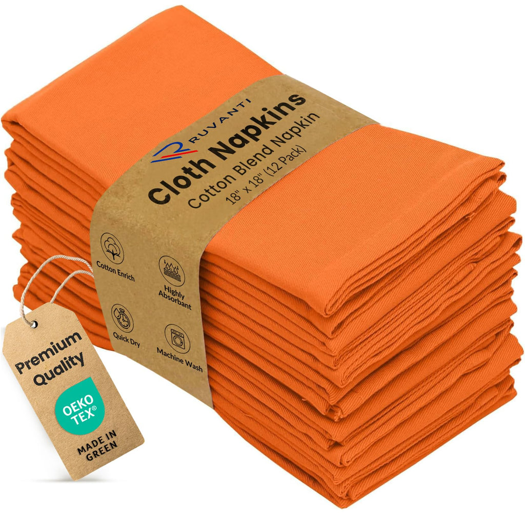 Cloth Napkins Set of 12, Cotton Enrich 18"x18" - Orange/Fall