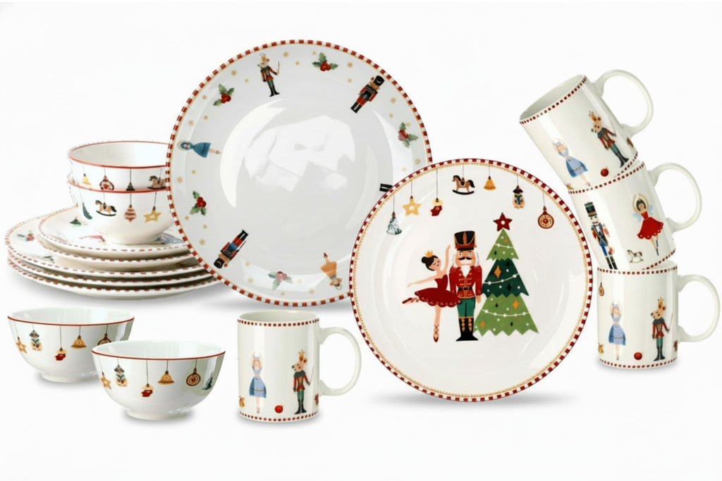 16 Pcs Nutcracker Christmas Dishes Dinnerware Set for 4 Guest