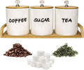 Coffee Tea Sugar Container,Farmhouse Storage Containers Jars,Airtight Ceramic Kitchen Canister Set - Set of 3