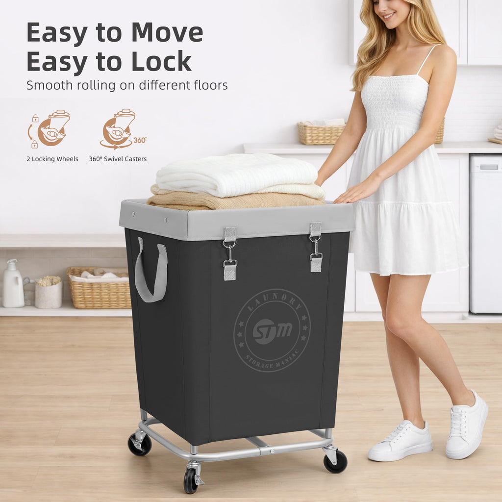 Commercial Laundry Hamper with Heavy Duty Steel Frame, 160 L Industrial Laundry Basket Cart with Wheels , Laundry