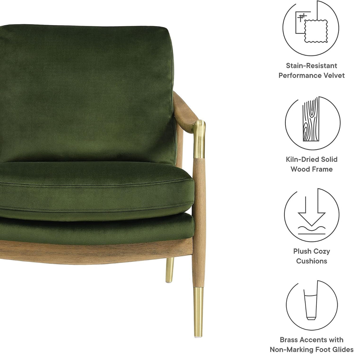 Langford Stain-Resistant Performance Velvet Armchair - Mid Century Modern Velvet Chair with Wood Frame - Upholstered