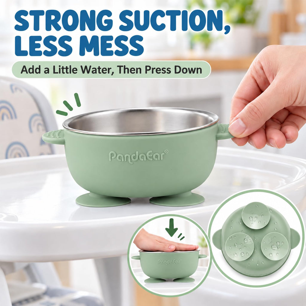 3 Pack Stainless Steel Baby Suction Bowls, Non-Slip Child Food Bowl with Silicone Sleeve for Kids Toddlers Infants