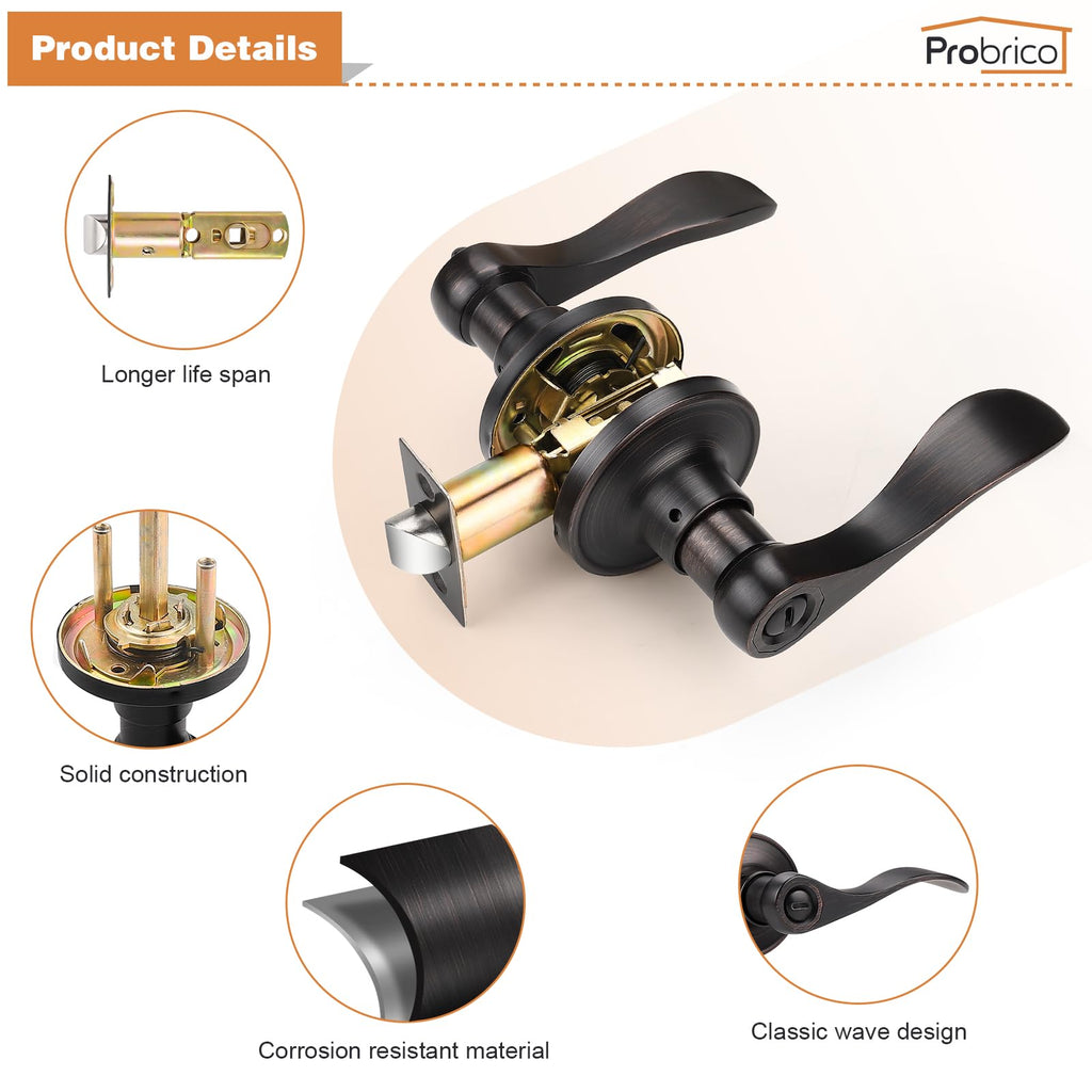Privacy Door Levers Oil Rubbed Bronze Door Lever, Wave Style Keyless Bedroom Bathroom Interior Door Handles, 1 Pack